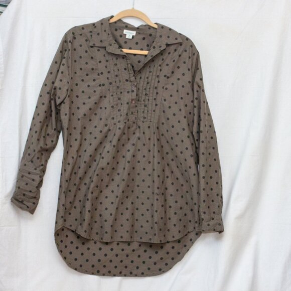 Sundance Top Lively Days Tunic Shirt Polka Dot Olive Popover Pintuck Sz M Cotton - Picture 1 of 4